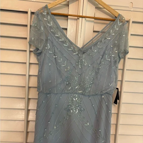 Adrianna Papell | Dresses | Adrianna Papell Light Blue Beaded Blouson Maxi  Dress Size | Poshmark